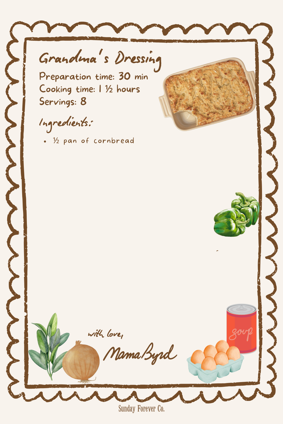 Grandma's Dressing Recipe Card