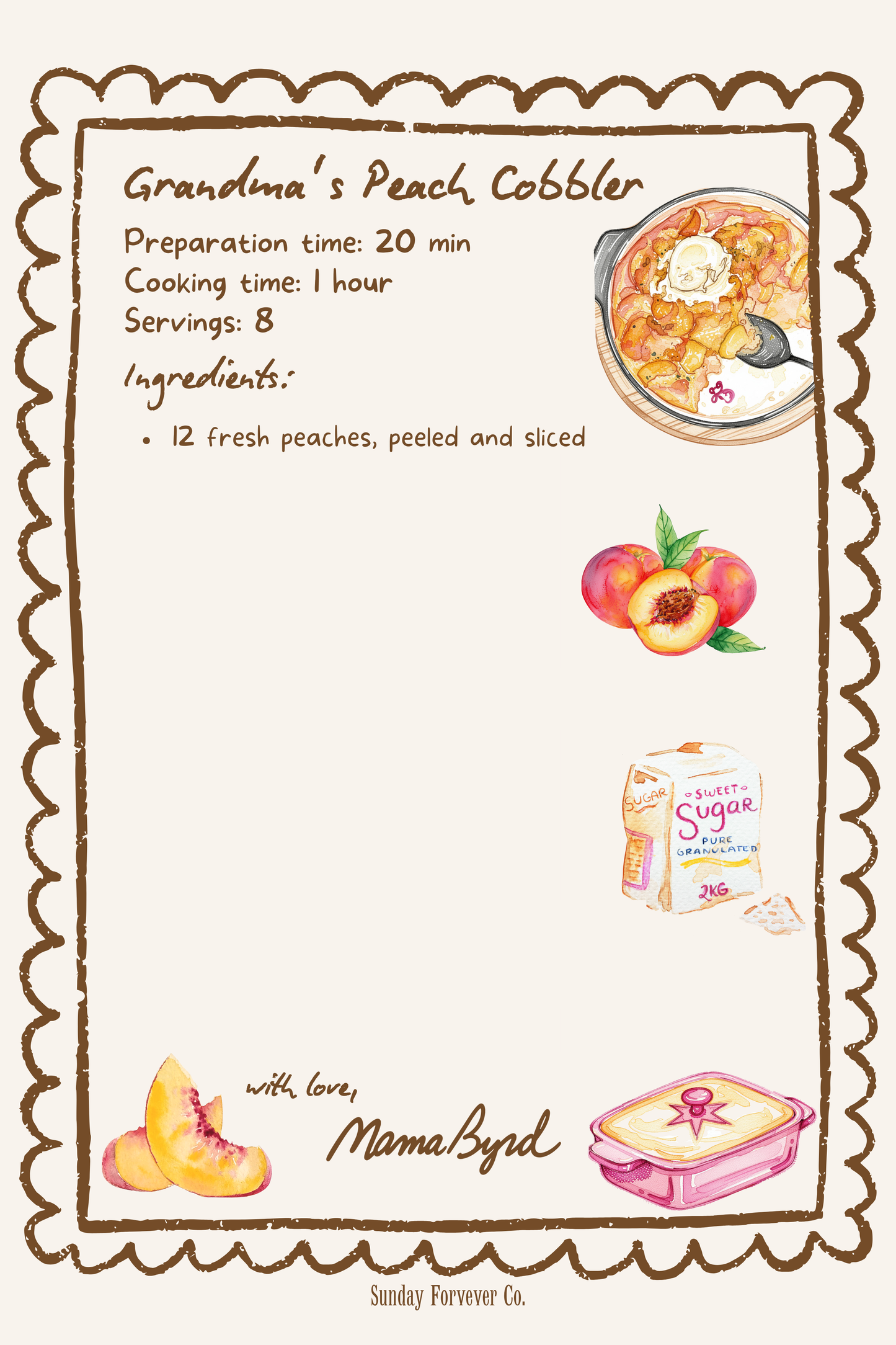 Grandma's Peach Cobbler Recipe Card