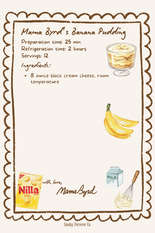 Mama Byrd's Banana Pudding Recipe Card