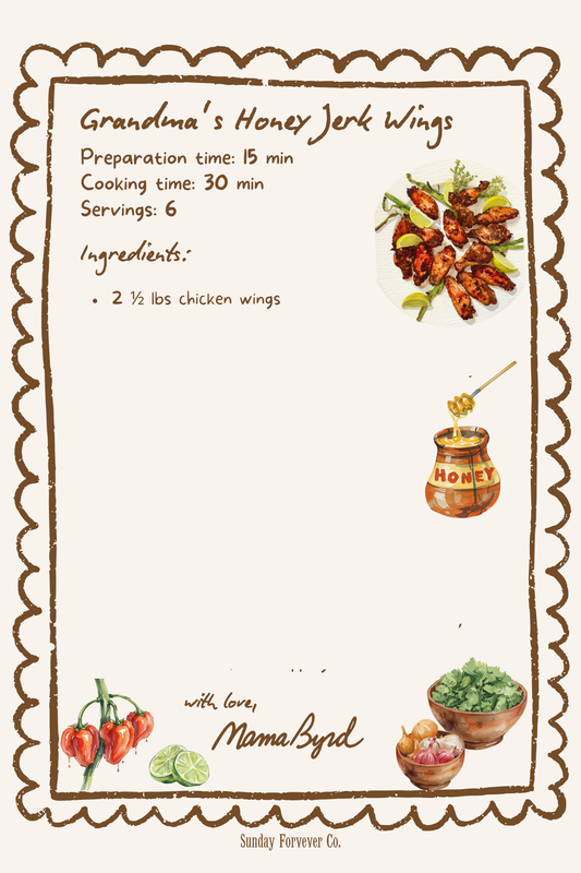 Grandma's Honey Jerk Wings Recipe Card
