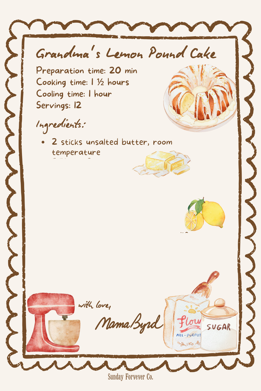 Grandma's Lemon Pound Cake Recipe Card